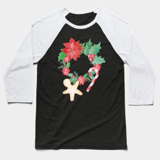 Merry Christmas Pattern (Blue Background) Baseball T-Shirt